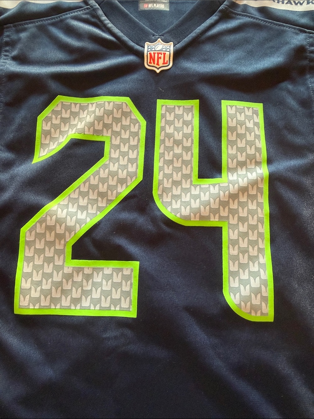 Nike Women’s Seattle Seahawks Navy and Neon Green #24 Jersey - Picture 3 of 7